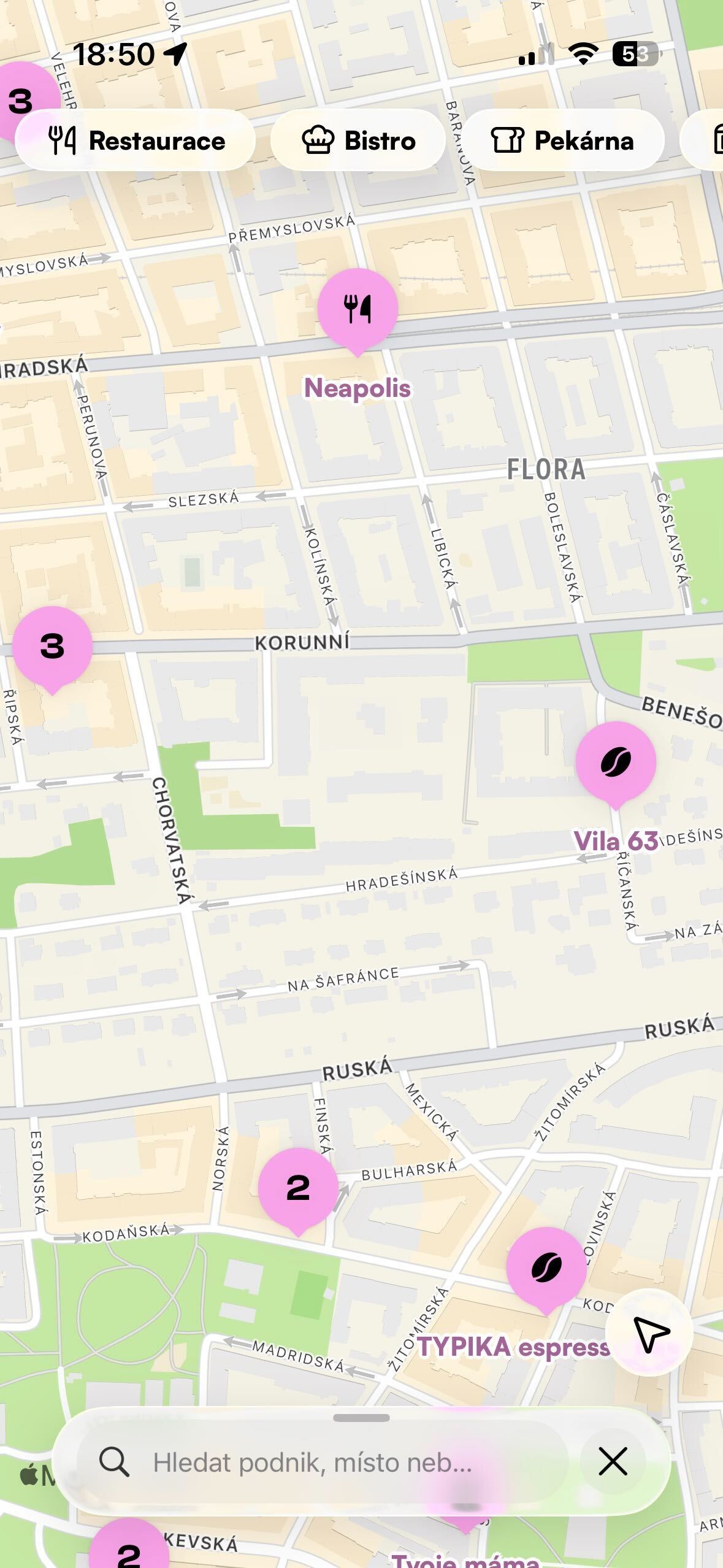 Mapa v aplikaci Futrumi